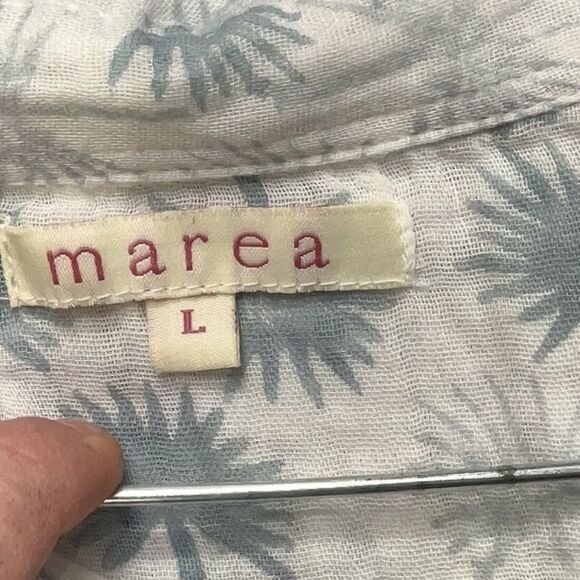 MAREA APRES BEACH SHIRT 100% Cotton Grey Shady Palm Tree Button Down Resort wear - Picture 7 of 8